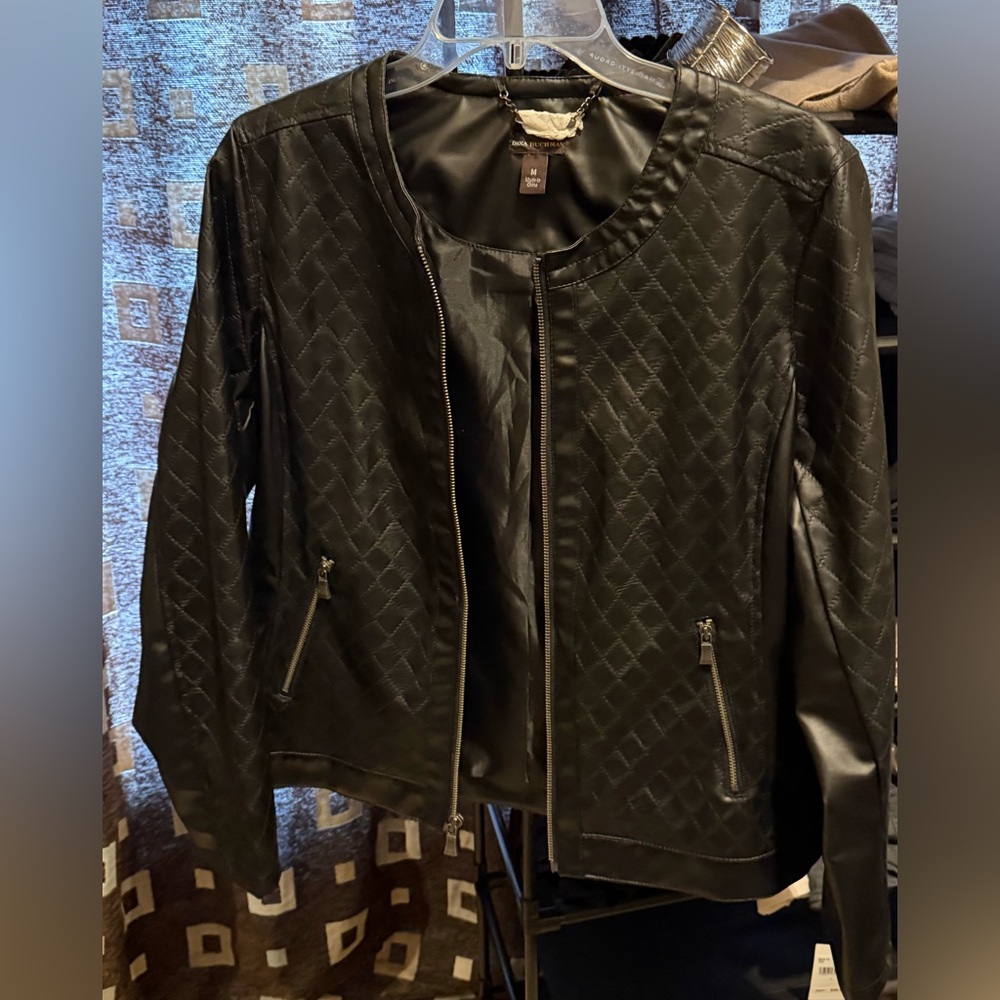 Dana Buchman Black Textured Faux Leather Jacket